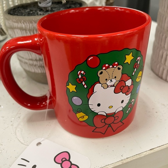 Christmas Hello Kitty Red Happy Holidays Stocking & Wreath Coffee Mug NWT - Picture 2 of 5